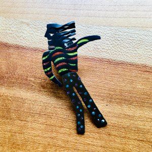 Artist-made Enameled, Oxidized Silver Figure Brooch Pin